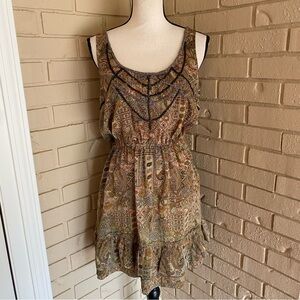 Ecote Urban Outfitters Size M Earth Tone Floral Beaded Sleeveless Mini Dress